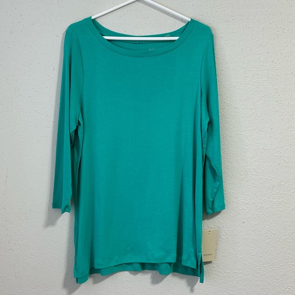 Sejour Womens Pullover top teal Blue Long Sleeve Scoop Neck Plus 1XL New - Picture 3 of 8